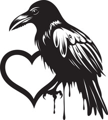 Naklejka premium Ravens Devotion Heart Symbol with Perched Bird Icon Heartfelt Guardian Raven Perched Vector Logo