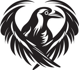 Naklejka premium Hearts Guardian Raven Symbol Vector Logo Design Ravens Embrace Iconic Heart Symbol with Perched Raven