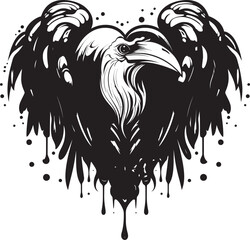 Fototapeta premium Eternal Devotion Raven Perched on Heart Emblem Loves Watcher Raven Vector Logo Design with Heart