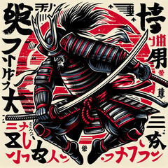 Japanese warrior in black and red colors shogun or samurai

