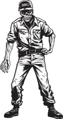 Dreadful Dressing Zombie in Cargo Pants Emblem Design Tattered Terror Scary Zombie Cargo Pants Logo Vector
