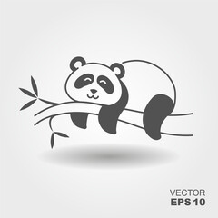 Cute panda hanging on a tree. Simple flat icon - 778730274