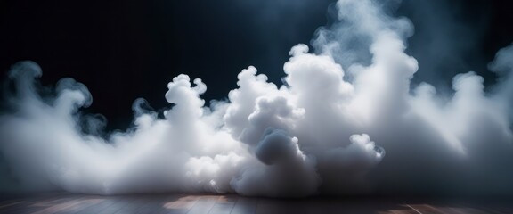 Dense Cloud of White Smoke on Black Background - obrazy, fototapety, plakaty
