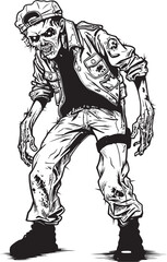Dread Threads Scary Zombie Icon with Cargo Pants Apocalypse Apparel Vector Logo with Terrifying Zombie