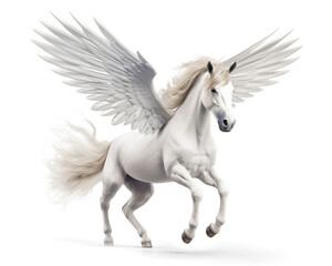 Obraz na płótnie Canvas White pegasus horse with wings isolated on white background