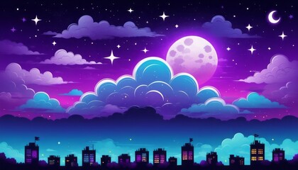 Night Scene With Clouds, Stars, and a Full Moon