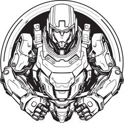 Mech Sentinel Vector Logo with Sci Fi Warrior Cybernetic Guardian Futuristic Macha Warrior Emblem - obrazy, fototapety, plakaty