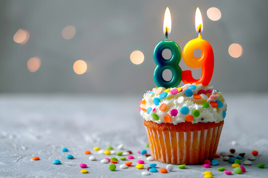 Birthday cupcake with number eighty-nine candle