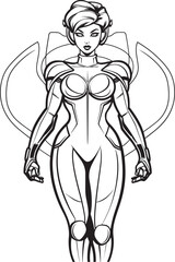 Nova Crusader Futuristic Female Superhero Icon Techno Valkyrie Vector Logo with Sci Fi Heroine