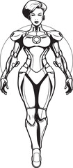 Techno Valkyrie Vector Logo with Sci Fi Heroine Galactic Guardian Futuristic Female Superhero Emblem