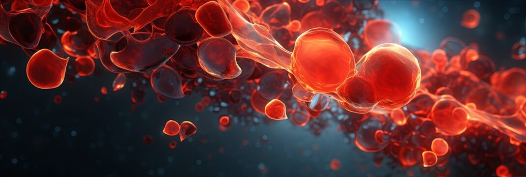 Red blood cels inside body. banner. Day  Blood