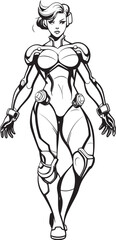 Techno Valkyrie Vector Logo with Sci Fi Heroine Galactic Guardian Futuristic Female Superhero Emblem