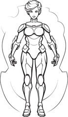 Fototapeta na wymiar Quantum Queen Futuristic Female Superhero Icon Stellar Avenger Vector Logo with Sci Fi Heroine
