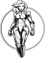 Cosmic Crusader Space age Heroine Icon Design Cyber Siren Futuristic Female Superhero Vector