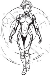 Nebula Avenger Vector Logo with Sci Fi Heroine Techno Valkyrie Futuristic Female Superhero Emblem