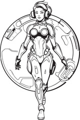 Techno Valkyrie Futuristic Female Superhero Emblem Quantum Queen Sci Fi Heroine Vector Logo Design