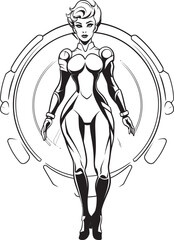 Techno Valkyrie Futuristic Female Superhero Emblem Quantum Queen Sci Fi Heroine Vector Logo Design