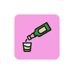 Fotobehang Icon of pouring alcohol beverage. Glass, bottle, whiskey. Whiskey and bar concept. Can be used for topics like menu, restaurant, party. © SurfupVector