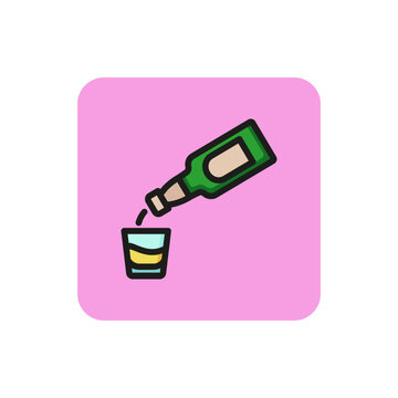 Icon of pouring alcohol beverage. Glass, bottle, whiskey. Whiskey and bar concept. Can be used for topics like menu, restaurant, party.
