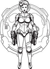 Nebula Avenger Futuristic Female Superhero Emblem Cosmic Crusader Sci Fi Heroine Vector Logo Design