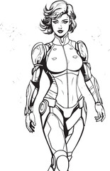 Cyber Siren Vector Logo with Sci Fi Heroine Nebula Avenger Futuristic Female Superhero Emblem