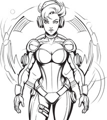 Stellar Sentinel Vector Logo with Sci Fi Heroine Techno Valkyrie Futuristic Female Superhero Emblem