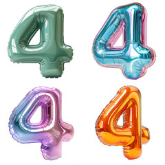 4 Style of balloon font 3d rendering, number four, 4 isolated on white background.