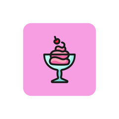 Icon of ice cream. Bawl, cherry, yogurt. Food and restaurant concept. Can be used for topics like treat, cafe, dessert