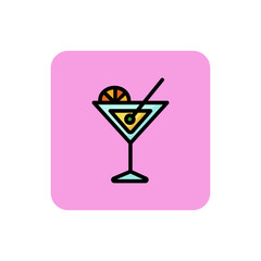 Icon of martini glass. Alcohol, olive, lime. Cocktail and celebration concept. Can be used for topics like club, bar, lounge.