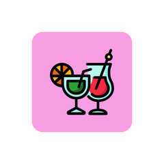 Icon of two cocktails. Lemon, straw, olive. Cocktail and celebration concept. Can be used for topics like festival, lounge, party.