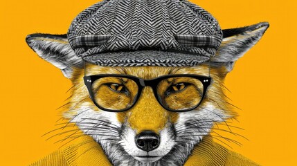 A fox with glasses and a hat is the main subject of the image