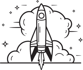 Nebula Navigator Space Rocket Lineart Vector Icon Lunar Journey Rocket Lineart Emblem in Vector Logo