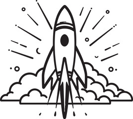 Interstellar Voyager Rocket Lineart Emblem Design Icon Cosmic Conquest Space Rocket Lineart Vector Logo