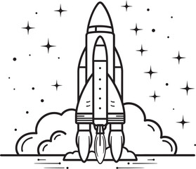 Obraz premium Starlight Sojourn Rocket Lineart Emblem Design Icon Galactic Guardian Space Rocket Lineart Vector Icon