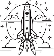 Galactic Glide Rocket Vector Logo Design Celestial Soar Space Rocket Lineart Icon