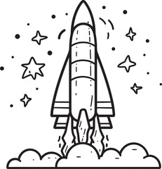 Fototapeta premium Celestial Soar Space Rocket Lineart Icon Stellar Thrust Rocket Logo Vector Graphic