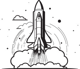 Celestial Cruise Space Rocket Logo Vector Lunar Lift off Rocket Lineart Icon