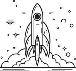 Galaxia Glide Rocket Lineart Icon Design Celestial Cruise Space Rocket Logo Vector