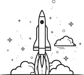 Universal Voyager Rocket Lineart Icon Design Meteoric Marvel Space Rocket Logo Vector