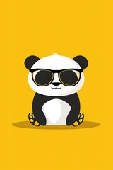 A cartoon panda wearing sunglasses and sitting on a yellow background