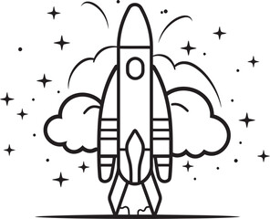 Fototapeta premium Starlight Propel Minimalist Rocket Lineart Logo Galactic Glide Sleek Spacecraft Vector Icon