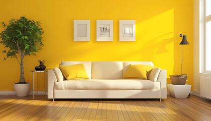 Interior living room cozy and comfortable in yellow design. Generative ai design concept art.
