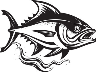 Naklejka premium Nautical Nocturne Tuna Fish Lineart Design Wave Whisperer Minimalist Tuna Icon