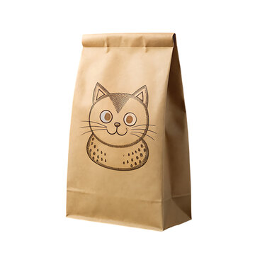 a plain brown paper bag with a drawing of a cat on it
