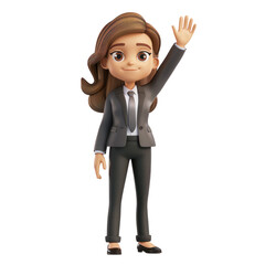 young businesswoman showing hi sign with hand up, 3d illustration isolated on transparent background, png