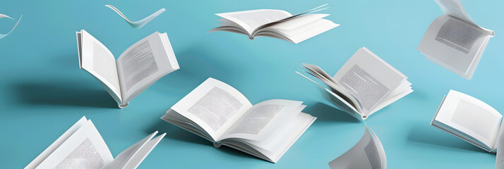 books with white pages floating in the air