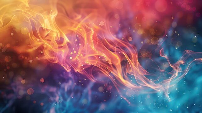 A colorful, abstract painting of flames and smoke