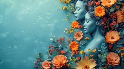 Fototapeta na wymiar International Women's Day background with copy space, Women's Day holiday blue background