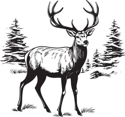 Retro Reindeer Elegance Vintage Christmas Vector Logo Design Icon Old fashioned Reindeer Festivity Vintage Christmas Vector Logo Symbol