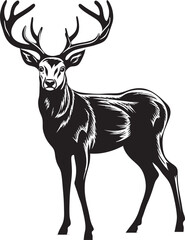 Vintage Reindeer Wonderment Christmas Vector Logo Illustration Vintage Christmas Retro Reindeer Vector Logo Design Icon